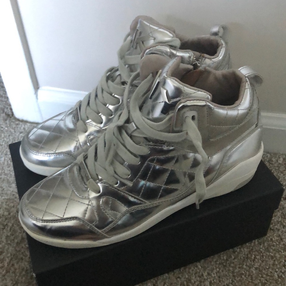 DKNY silver Metallic High Top sneaker like new